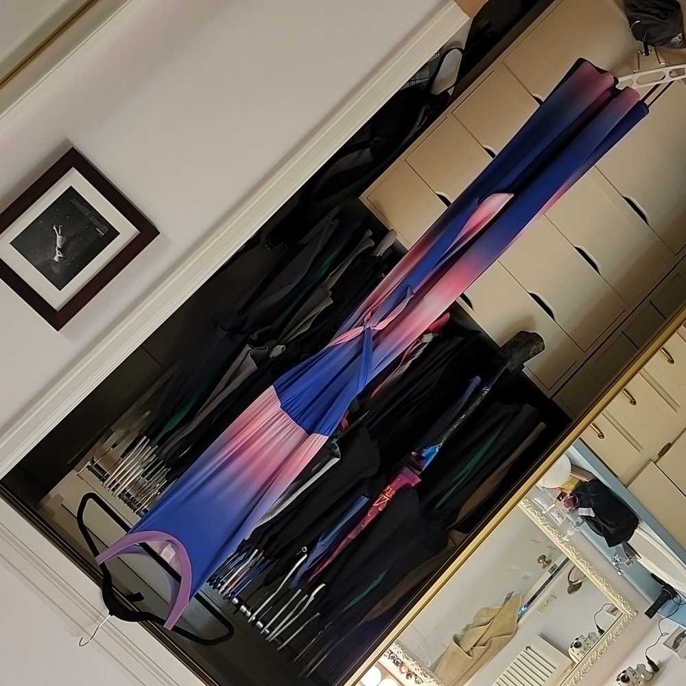 Blue/pink maxi dress with pockets. Size 14.